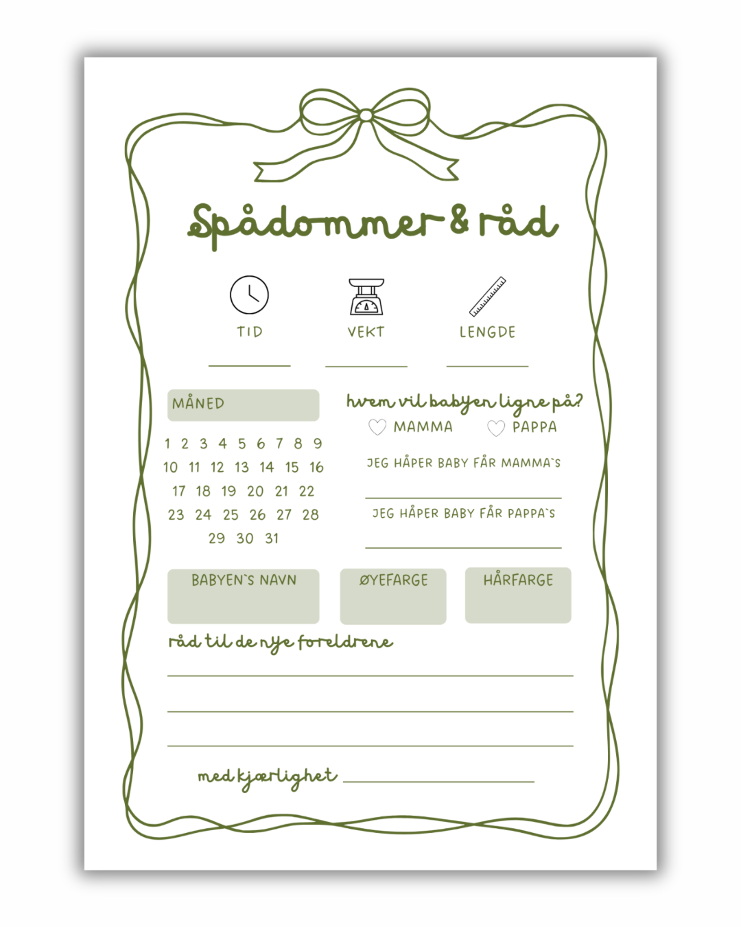 Spådomsark til babyshower