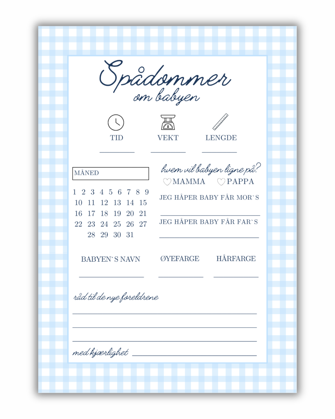 Spådomsark til babyshower