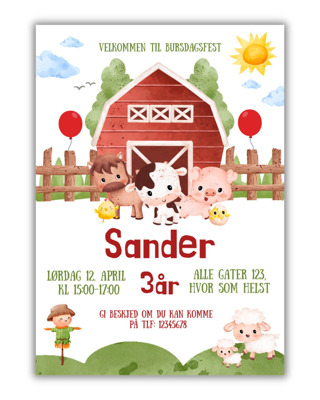 Bondegård bursdagsinvitasjon